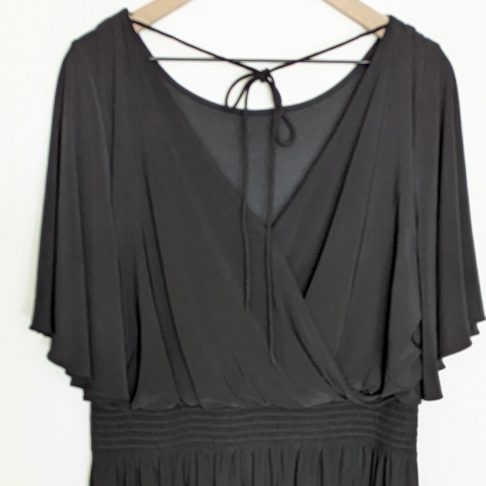 NWT Adrianna Papell Romper Black Wide Flutter Sleeve Elastic Belt Detail Size 14 - Picture 7 of 12